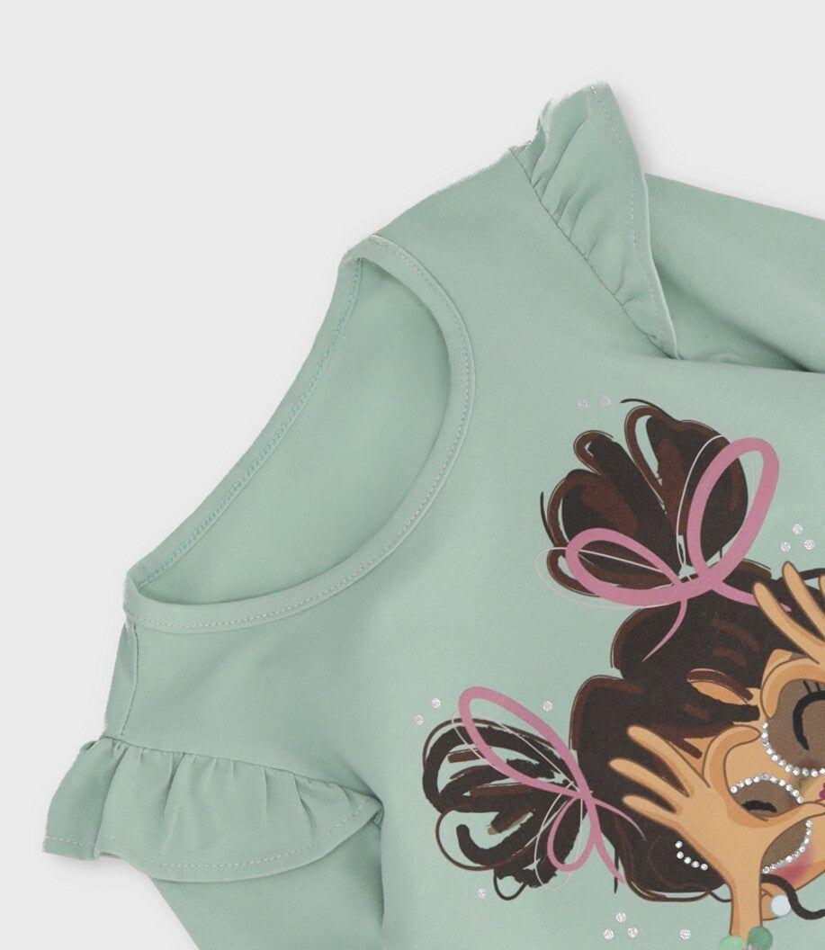 Polera manga larga niña con vuelos verde Limonada-2