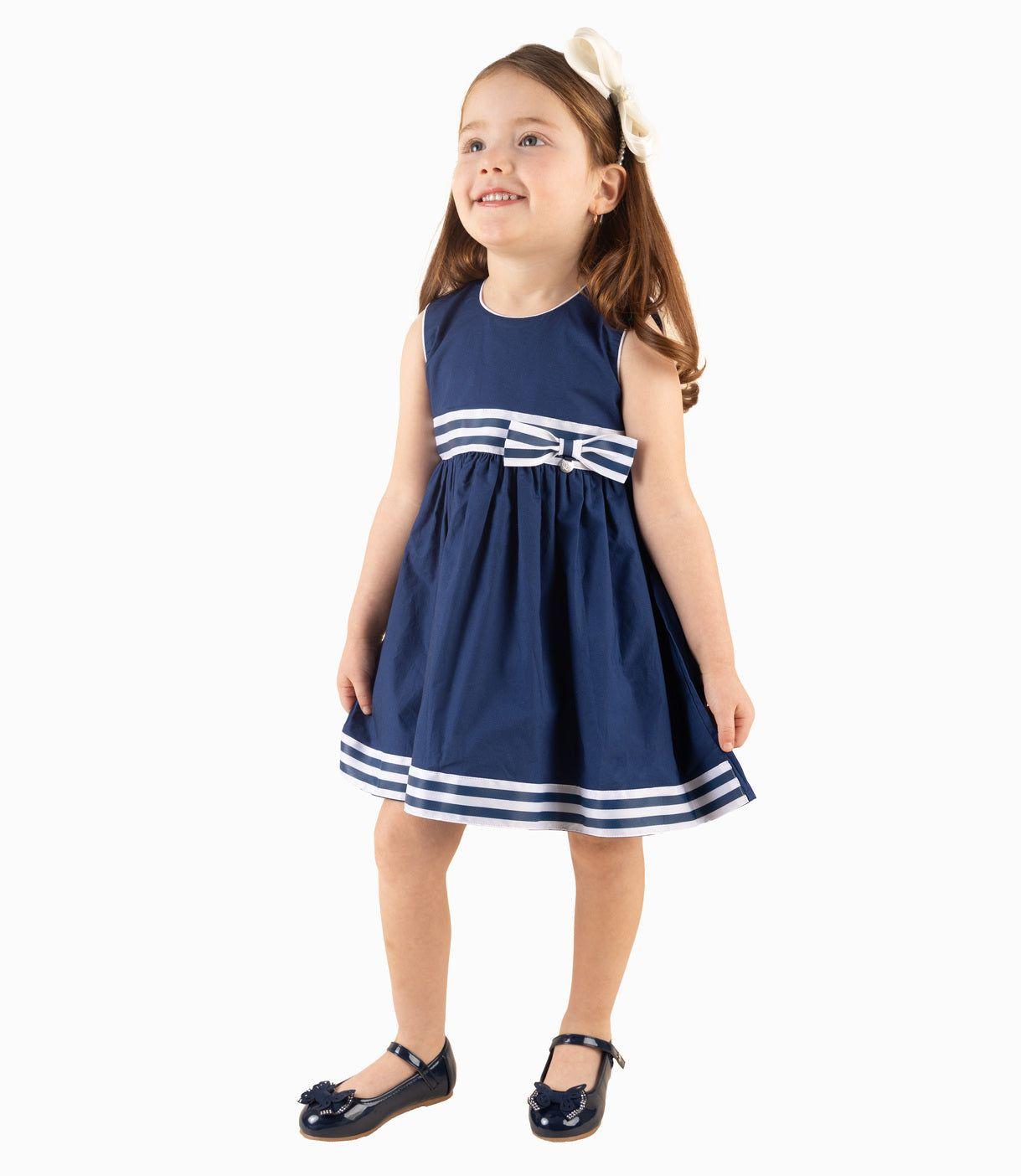 Vestido Bebé Con Lazo Azul Marino-0