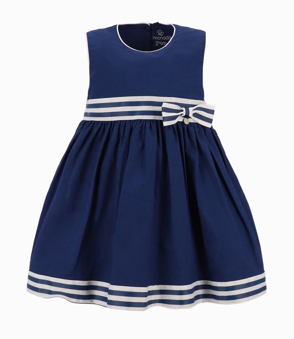 Vestido Bebé Con Lazo Azul Marino-5
