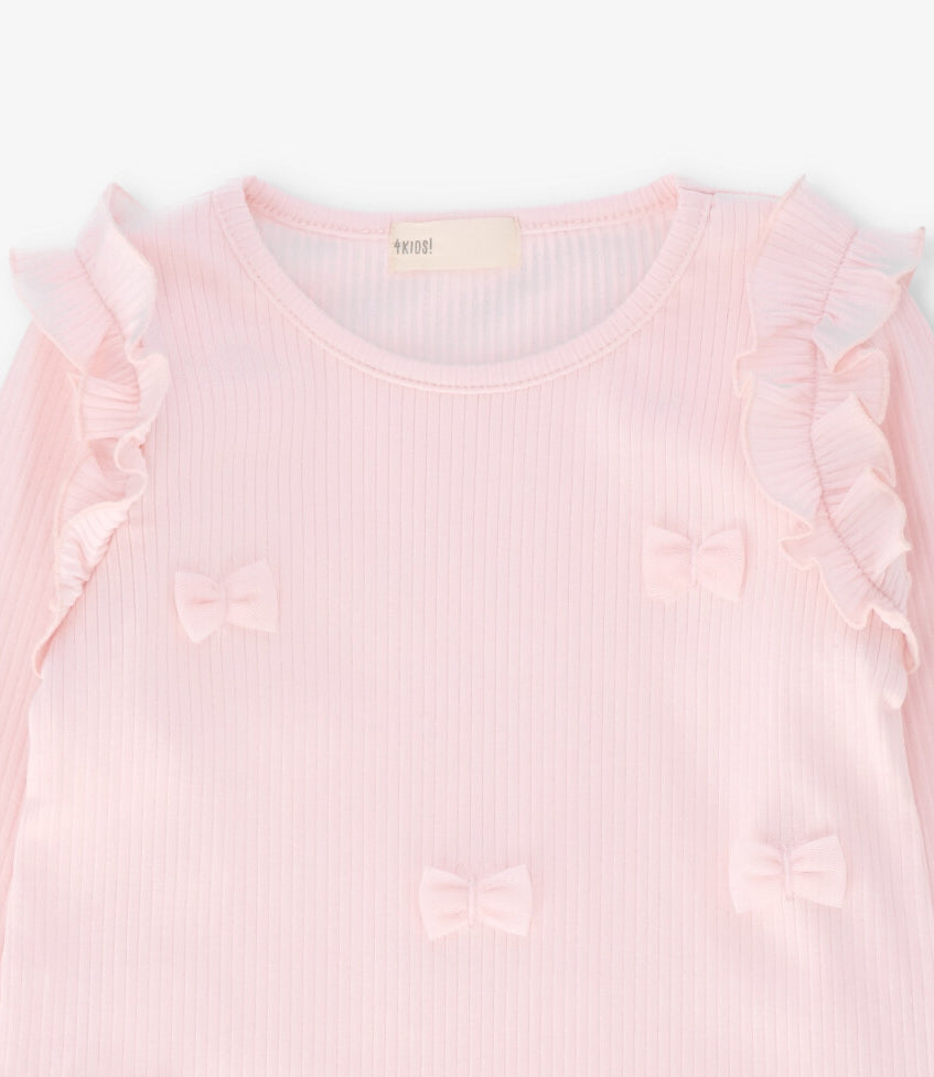 Polera manga larga niña con vuelos palo rosa 4 Kids-2