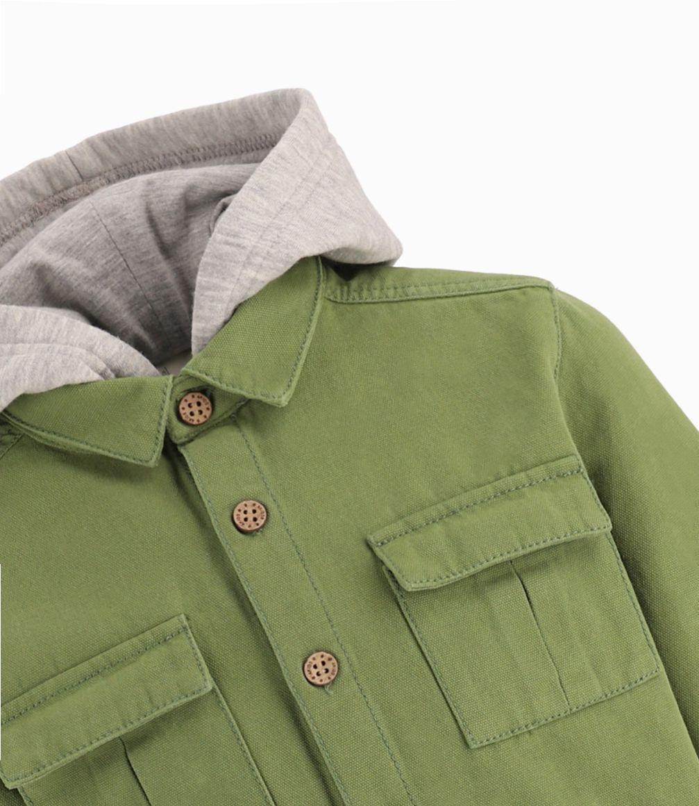 Camisa Niño Con Gorro 4 Kids Verde Militar-1