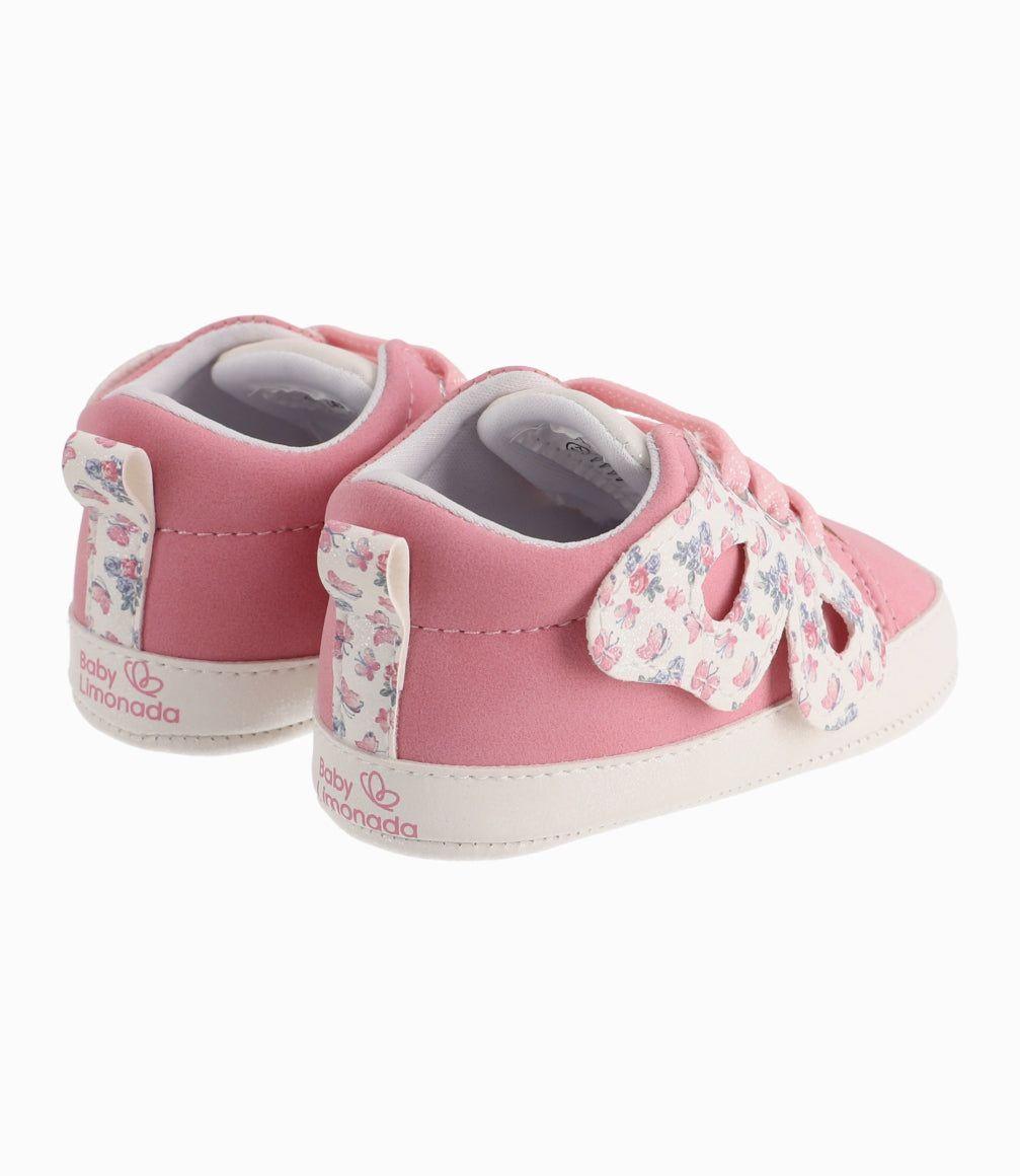 Zapatilla Recién Nacida Con Flores Limonada Rosado-4