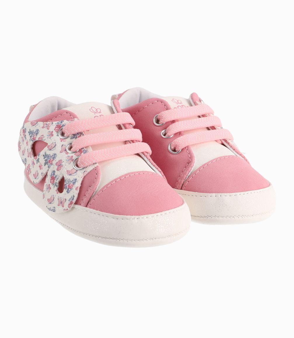 Zapatilla Recién Nacida Con Flores Limonada Rosado-0