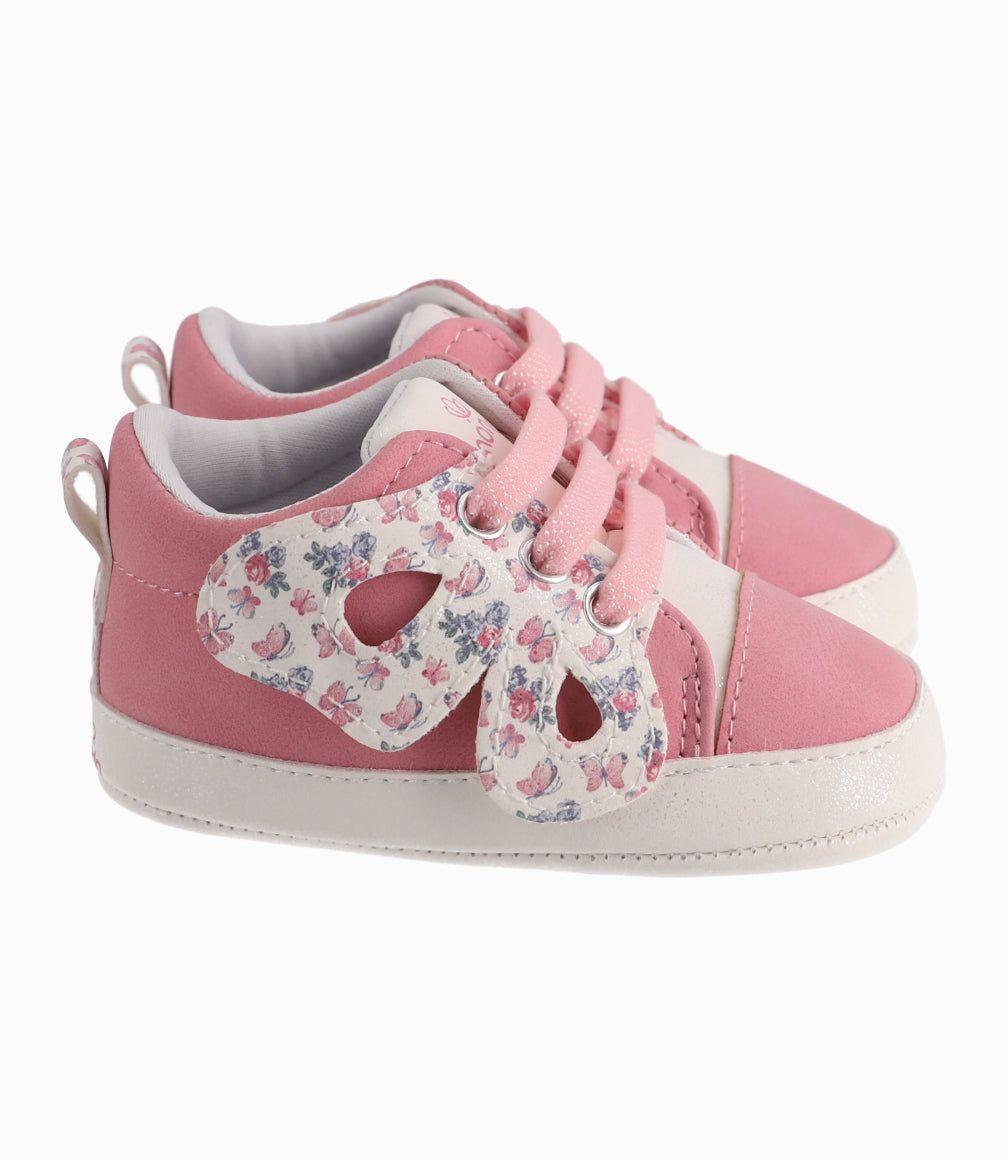 Zapatilla Recién Nacida Con Flores Limonada Rosado-5