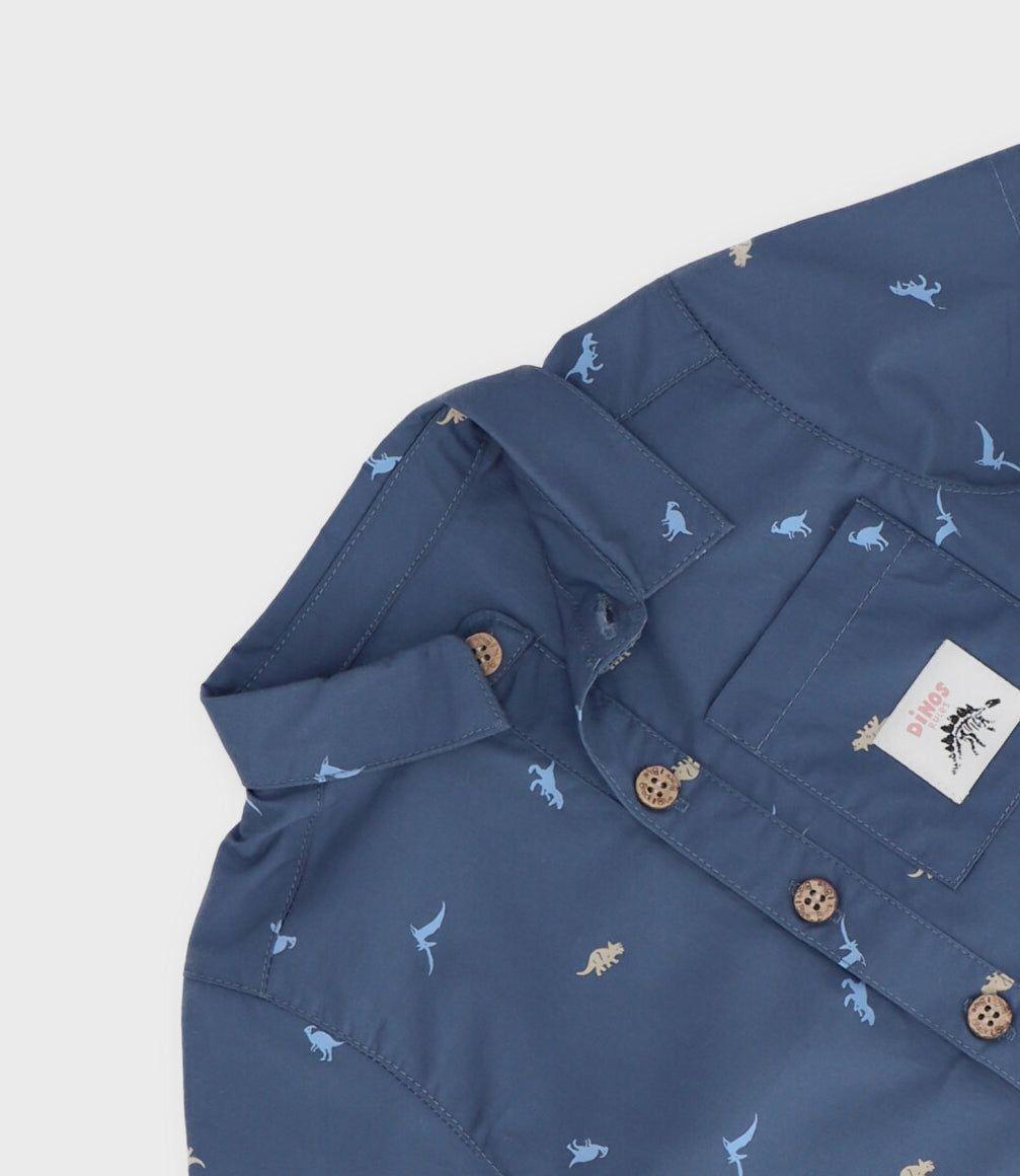 Camisa manga corta bebé con dinosaurios azul Black and Blue-2
