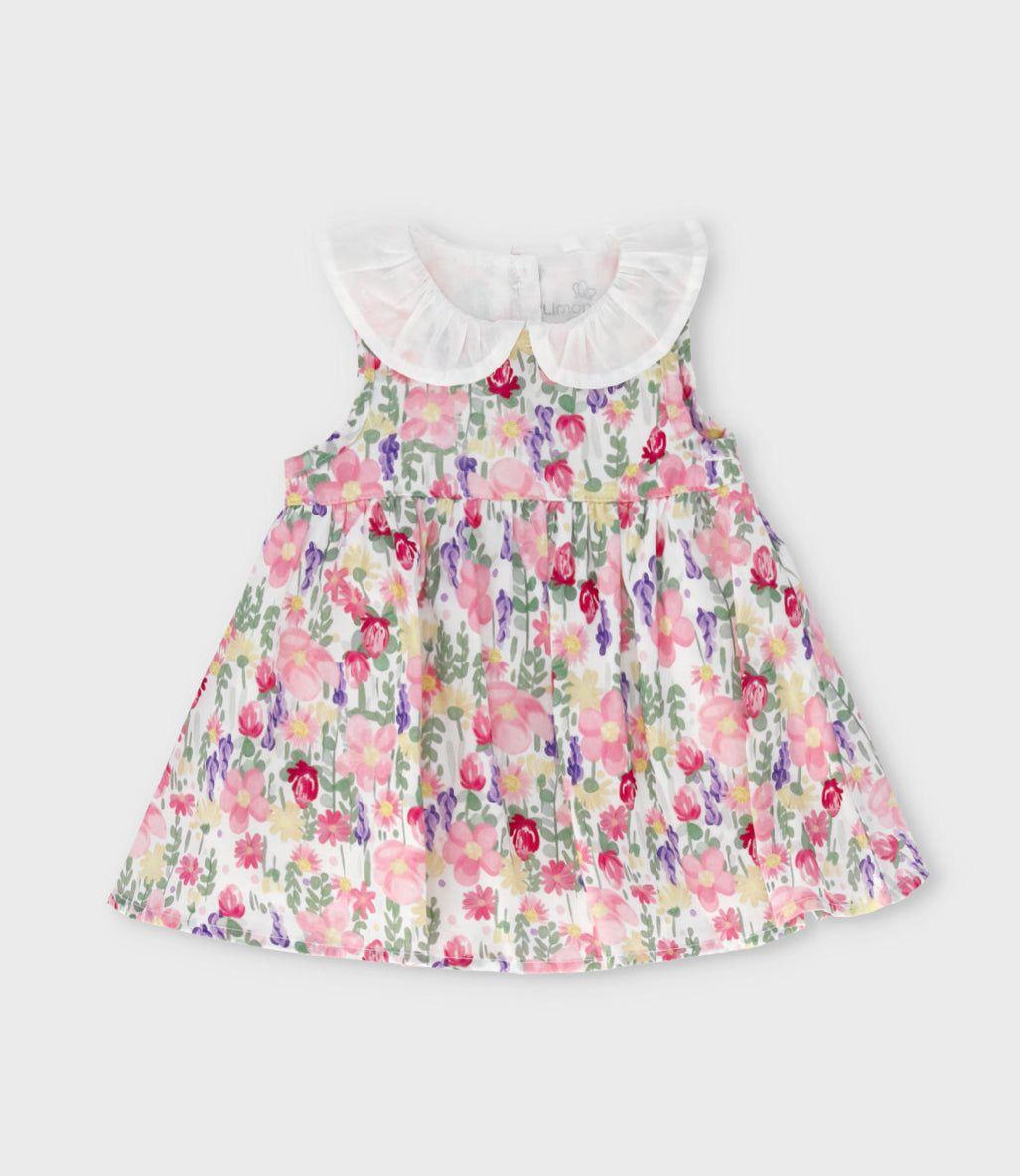 Vestido recién nacida floreado con bolero rosado Limonada-2