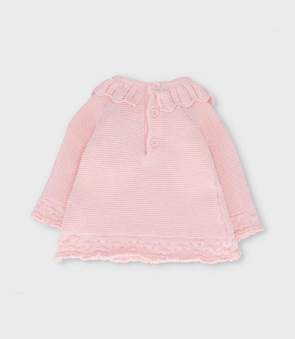 Conjunto recién nacida tejido con flores rosado Limonada-2
