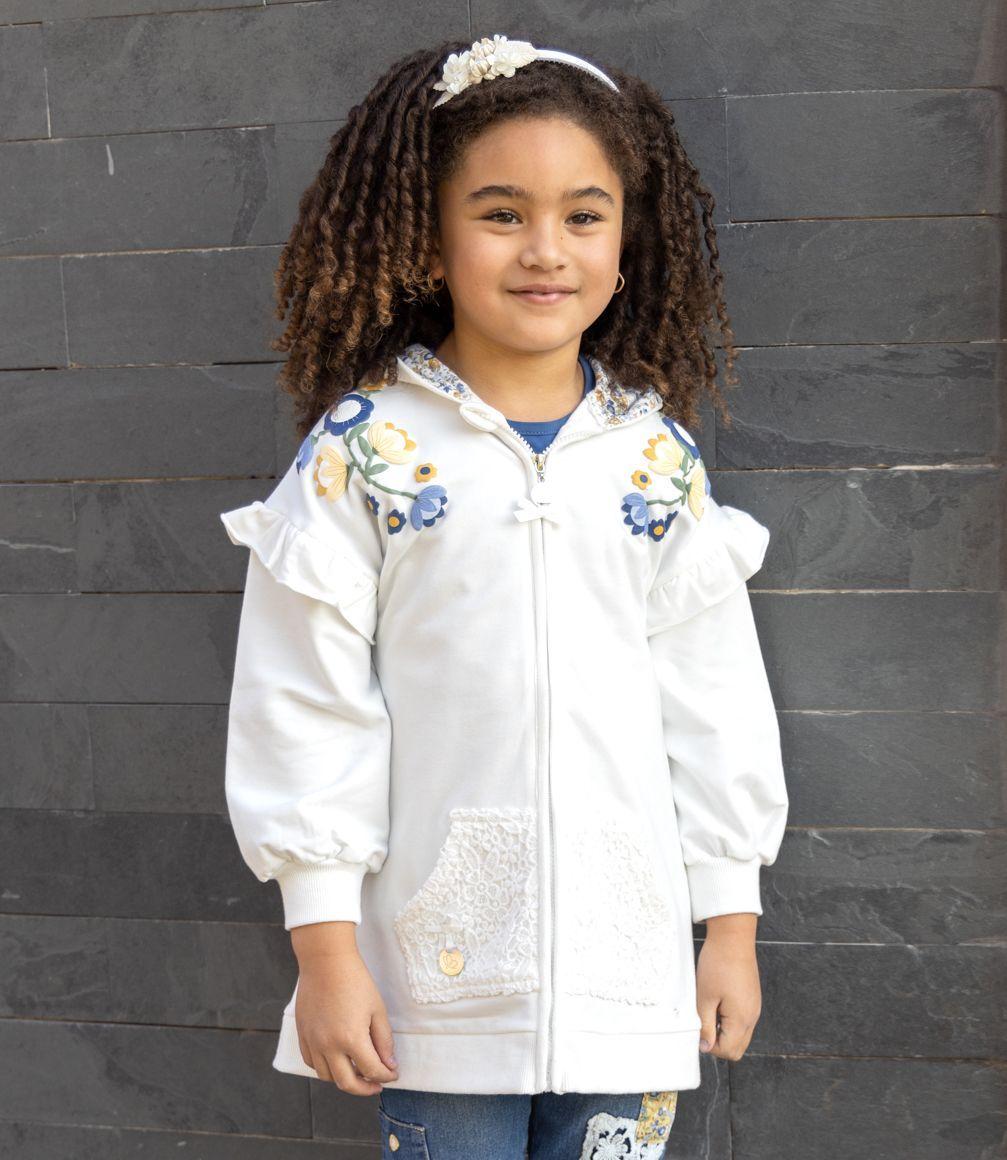 Polerón Con Volantes y Flores Niña Algodón Crudo Limonada-2