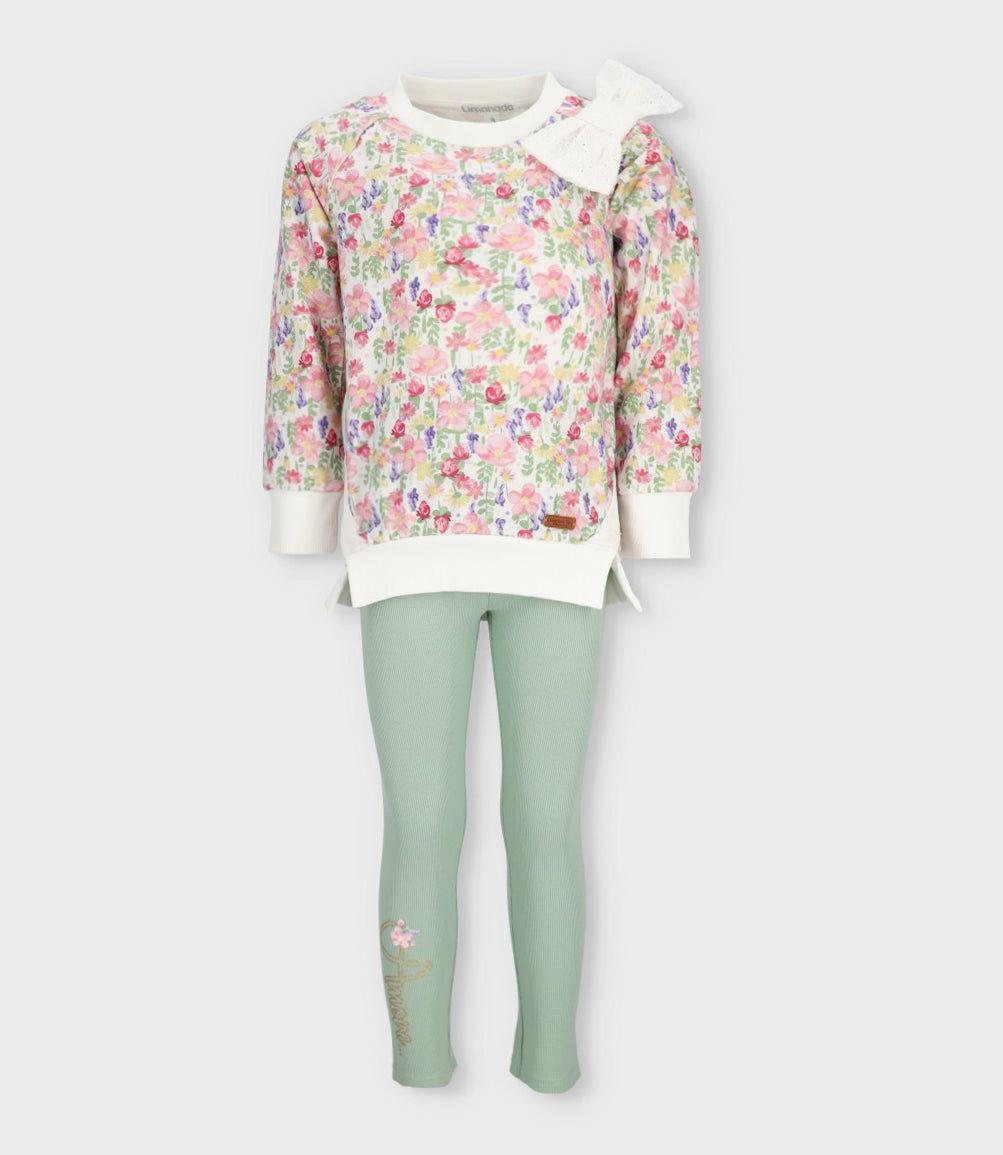 Conjunto niña floreado crudo Limonada-1