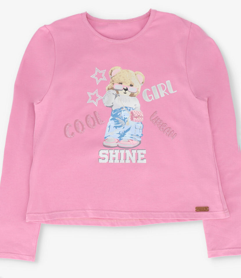 Polera manga larga niña con oso palo rosa Limonada-2