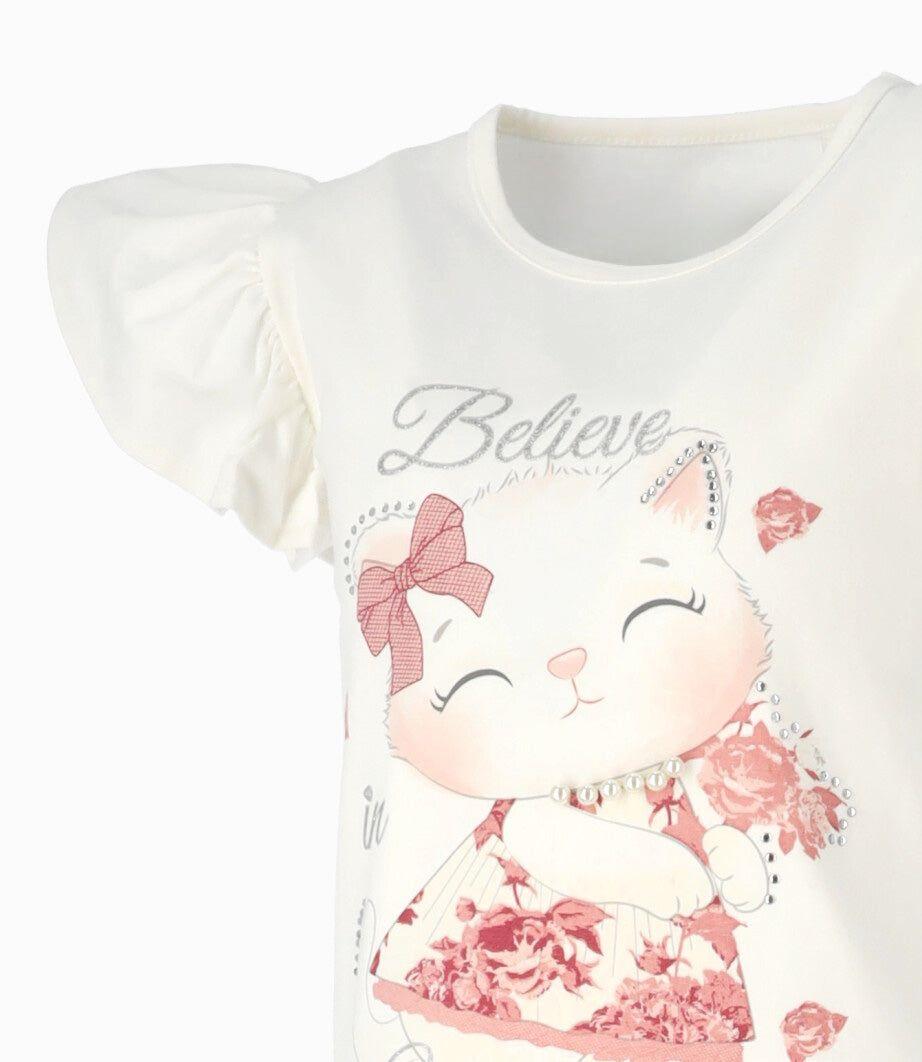 Polera manga corta niña con vuelo crudo Limonada-2