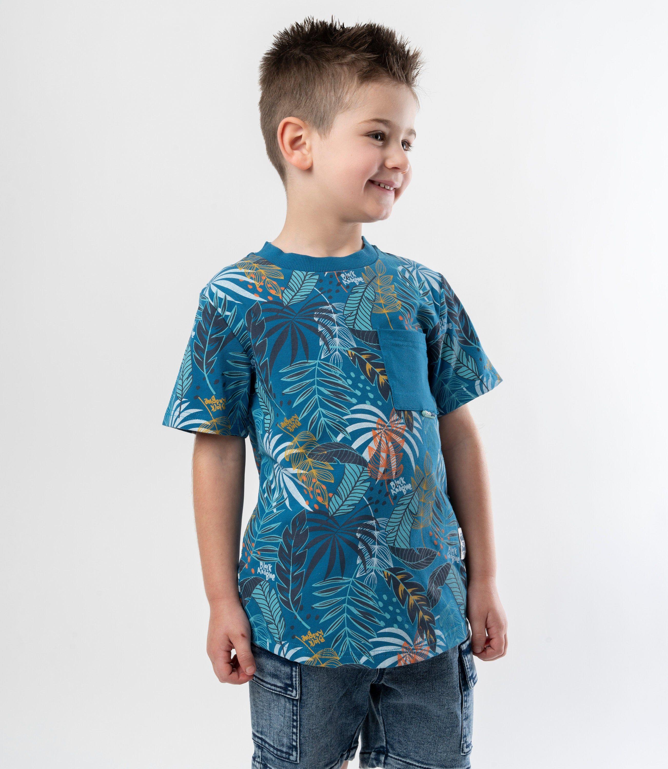 Polera manga corta niño con palmeras azul Black and Blue-0