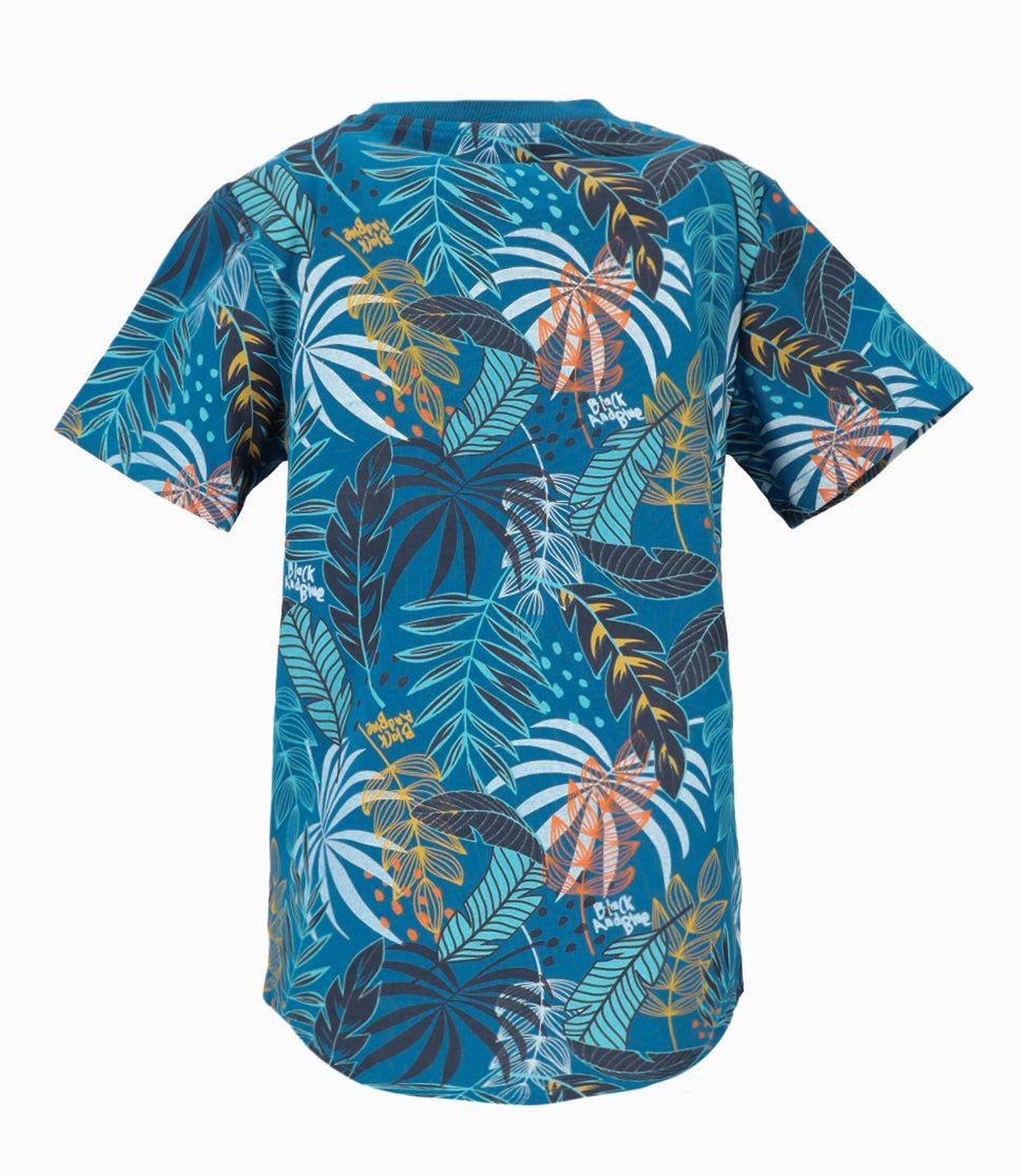 Polera manga corta niño con palmeras azul Black and Blue-2