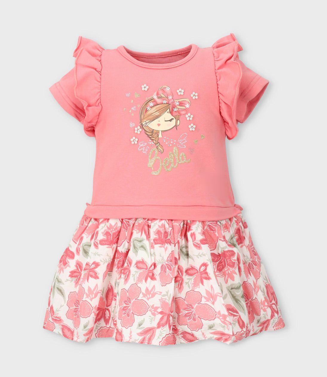 Vestido niña con flores y estampado coral Limonada-0