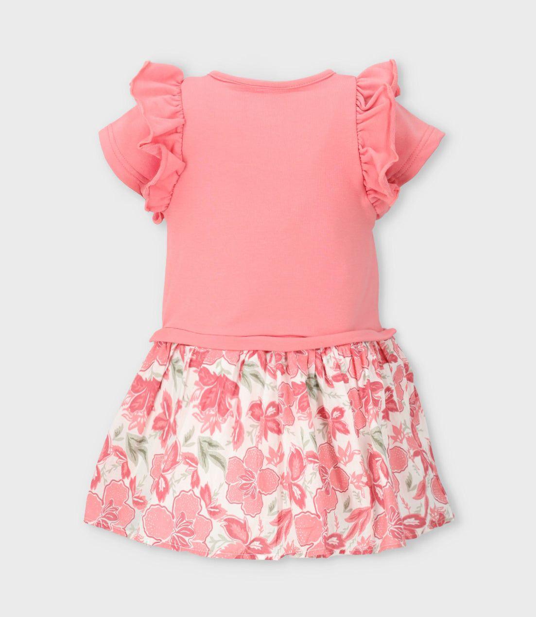 Vestido niña con flores y estampado coral Limonada-1