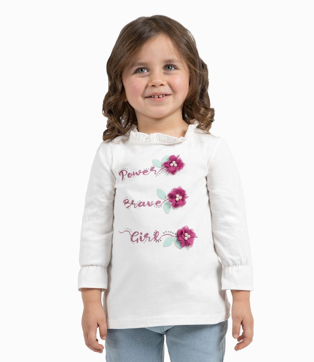 Polera Con Flores y Cristales Bebé Niña Crudo Limonada-0