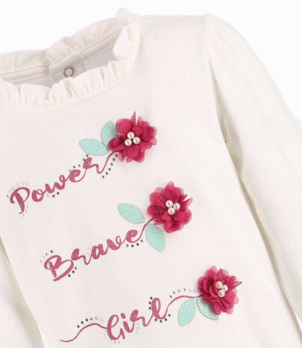 Polera Con Flores y Cristales Bebé Niña Crudo Limonada-2