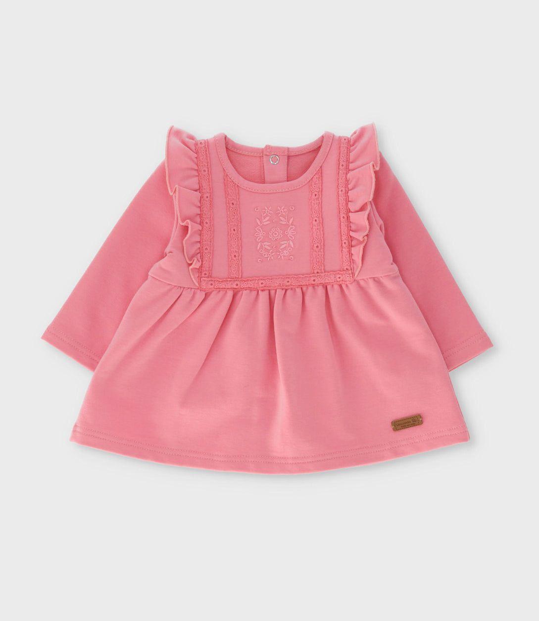 Conjunto recién nacida con vuelos bordados coral Limonada-1