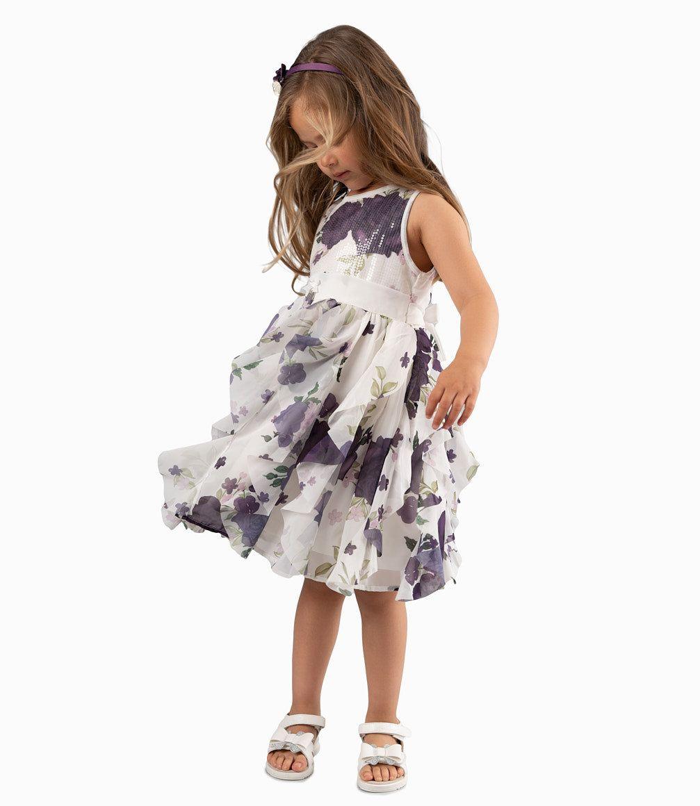 Vestido Niña Ocasión Con Flores Morado-2