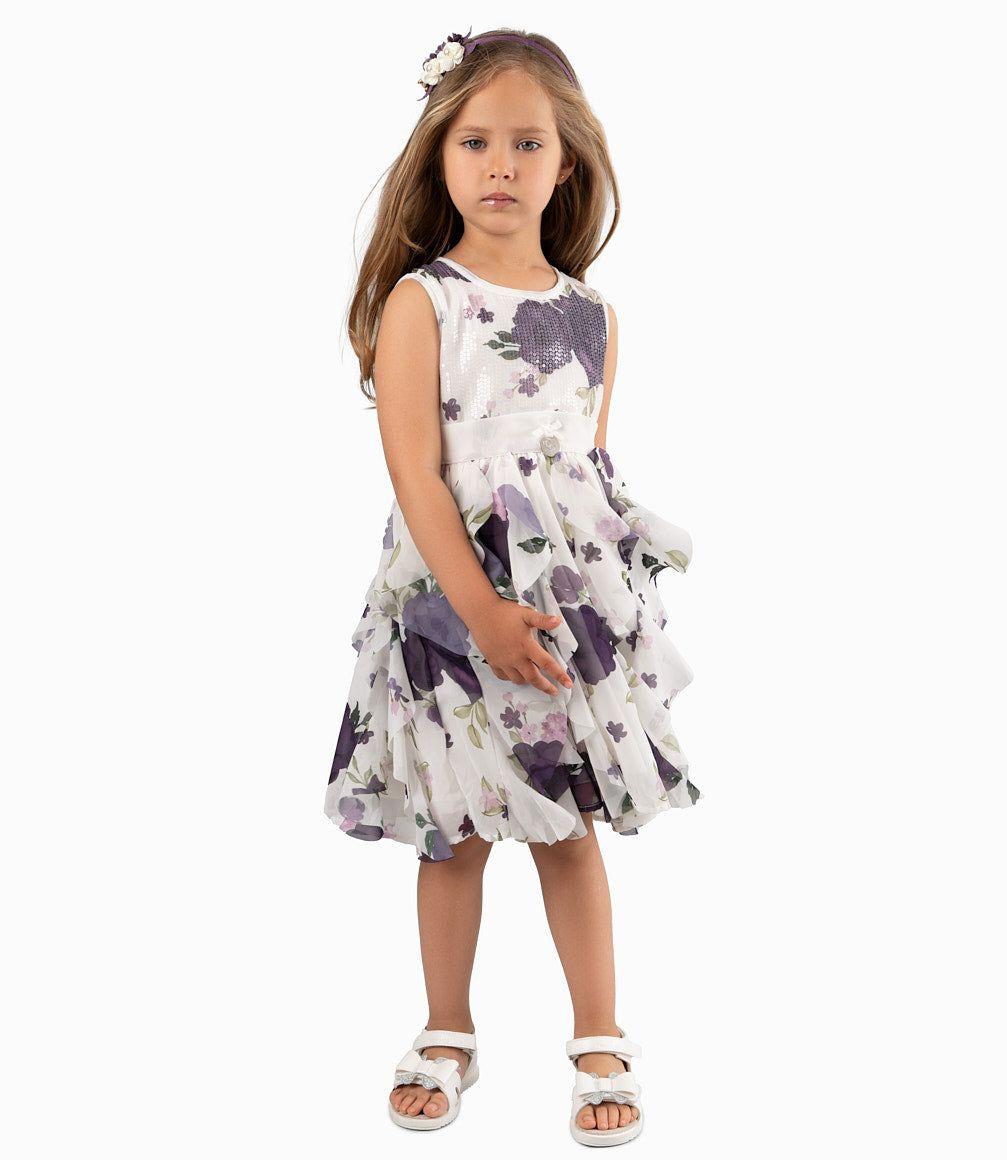 Vestido Niña Ocasión Con Flores Morado-3