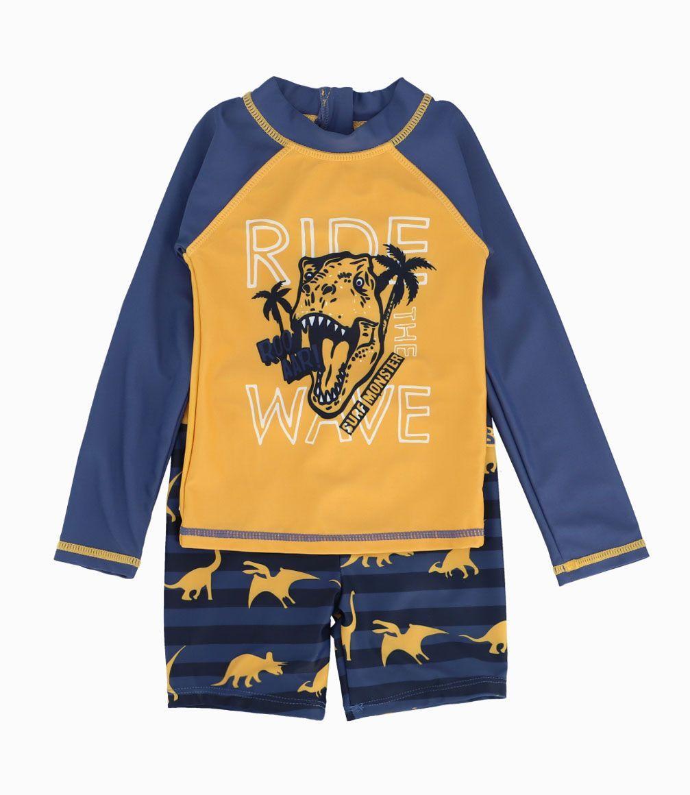 Traje De Baño Dos Piezas Bebé Niño Mostaza Black and Blue-0