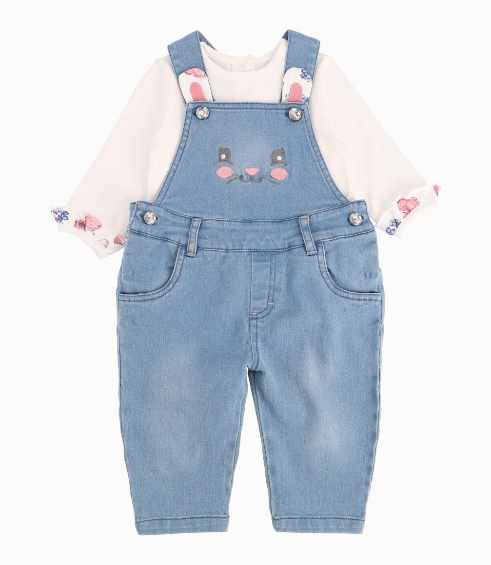 Jardinera Recién Nacida Con Conejo Limonada Denim Celeste-0