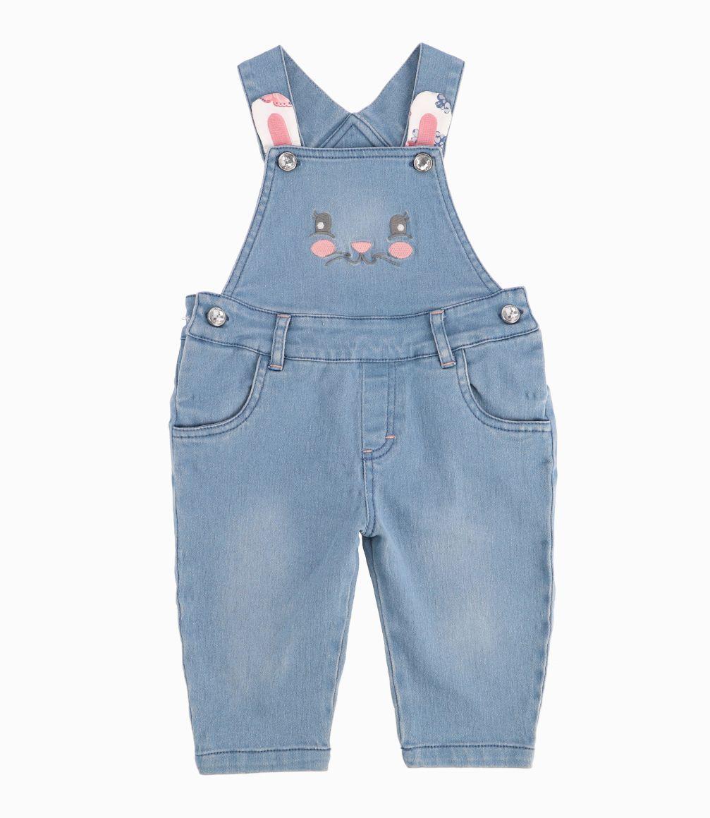 Jardinera Recién Nacida Con Conejo Limonada Denim Celeste-2