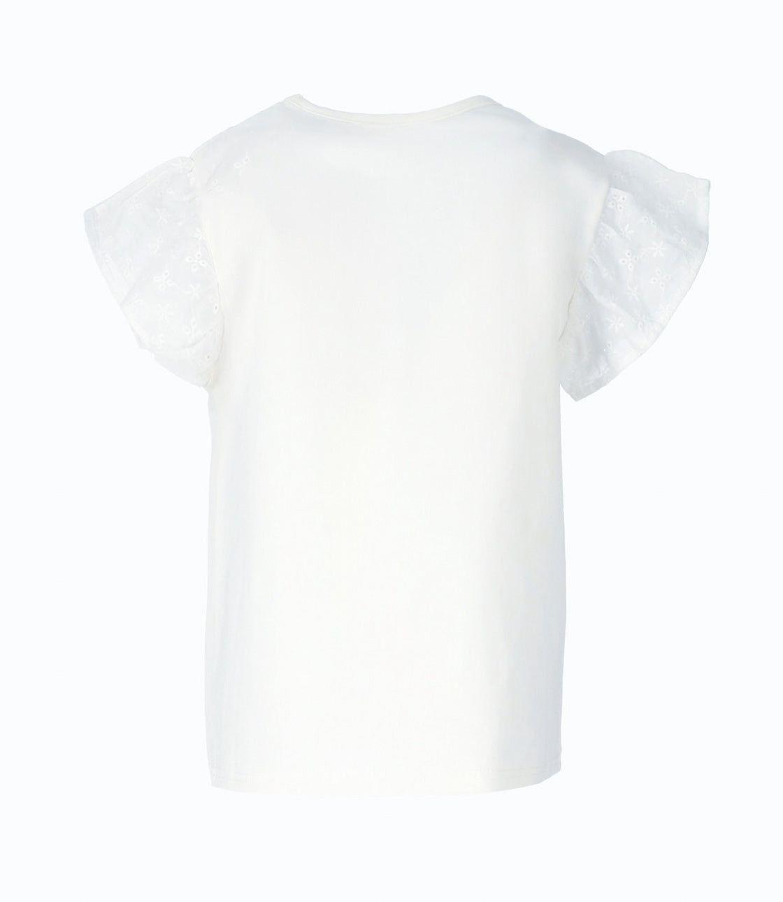 Polera manga corta niña con vuelos crudo Limonada-2