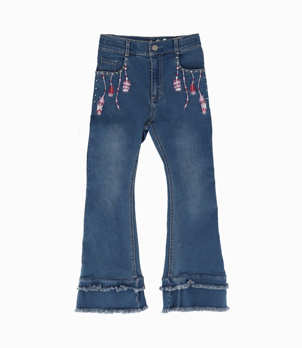Jeans niña con plumas y brillos azul marino Limonada-0