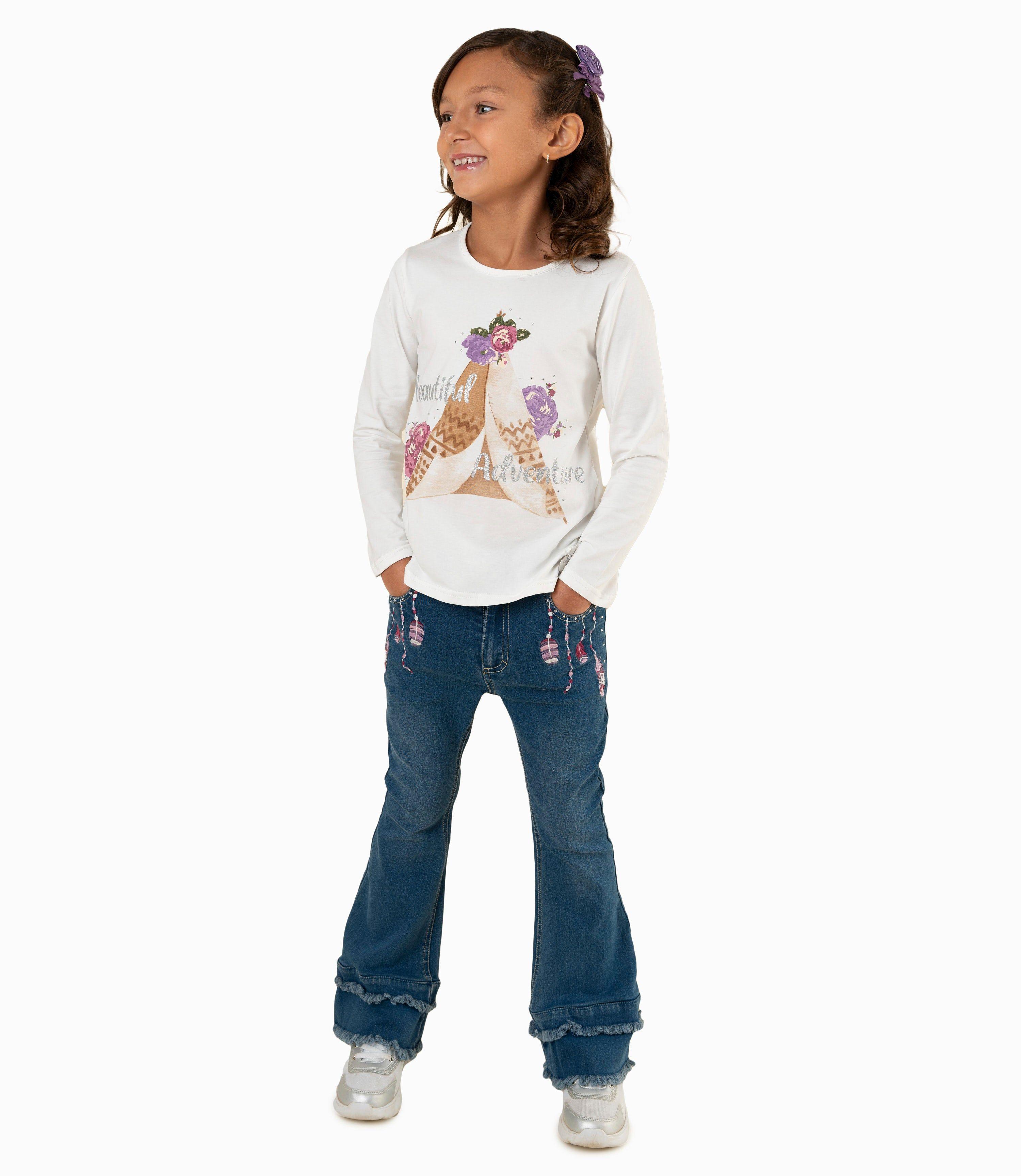 Jeans niña con plumas y brillos azul marino Limonada-1