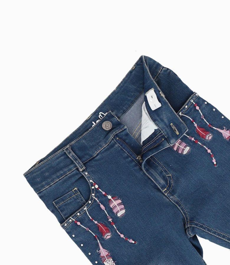 Jeans niña con plumas y brillos azul marino Limonada-3