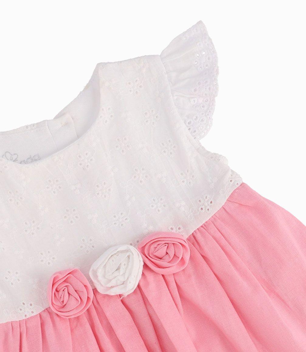 Vestido Con Tres Flores Recién Nacida Rosado Limonada-1