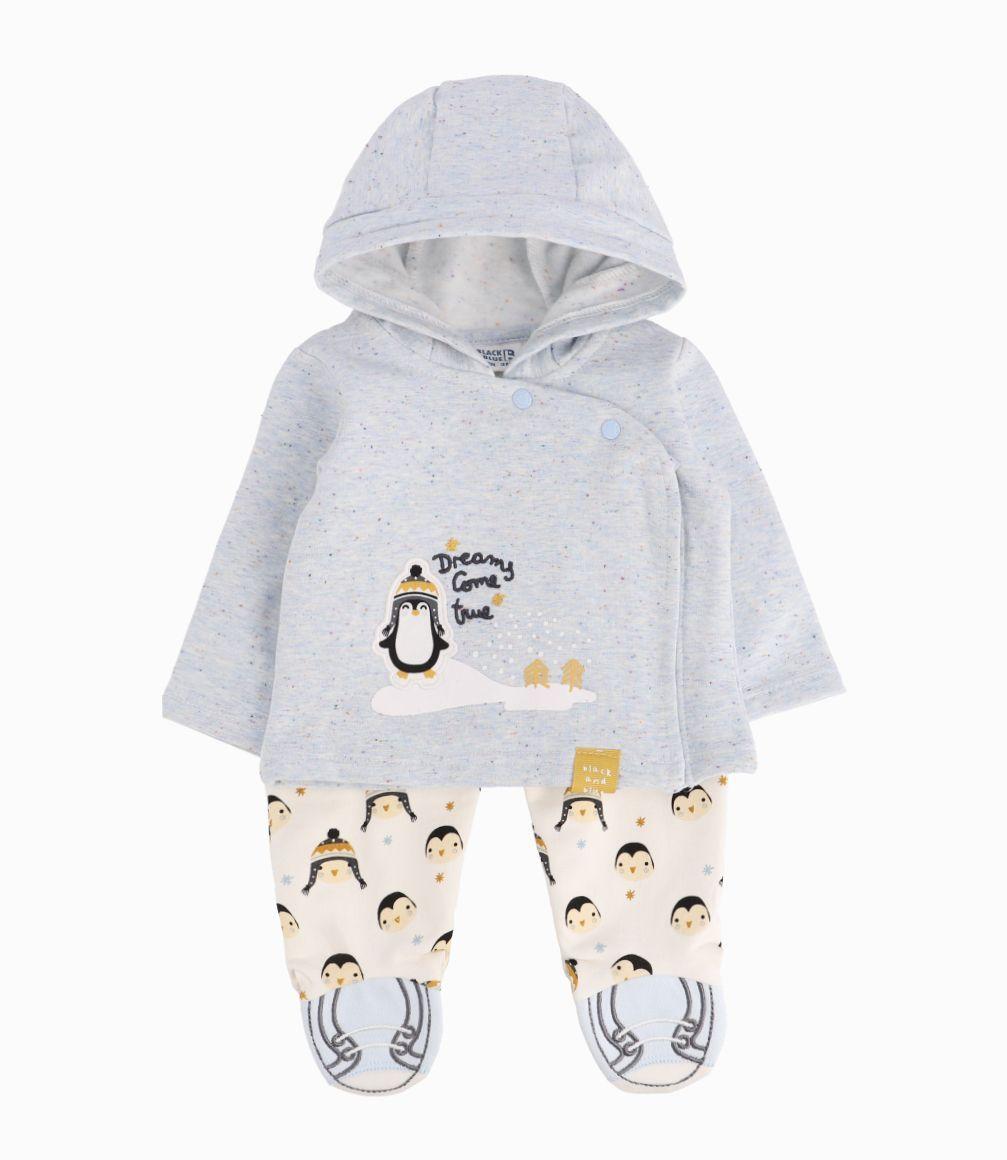 Buzo Recién Nacido Con Estampado Pinguinos Black And Blue Celeste-0