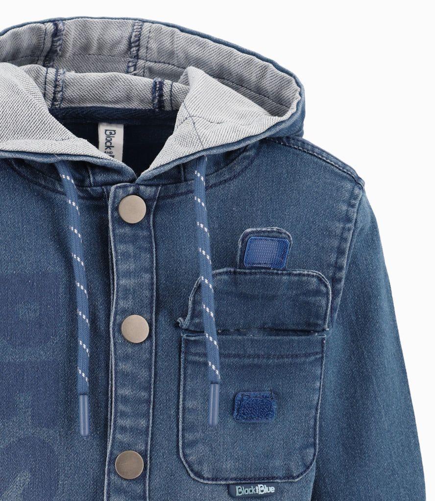 Camisa Bebé Niño Con Gorro Denim Azul-3