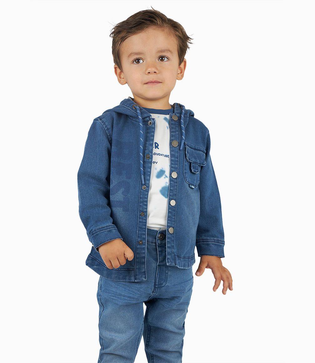 Camisa Bebé Niño Con Gorro Denim Azul-7