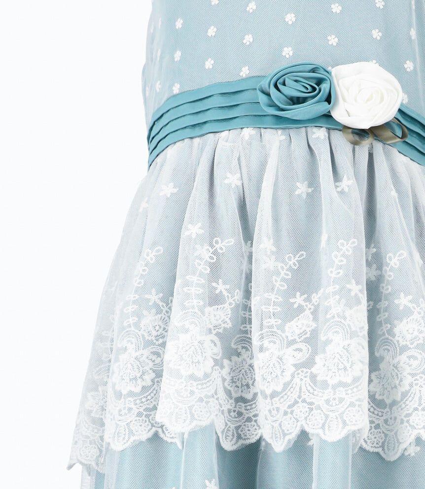 Vestido niña de tul bordado turquesa Limonada-3