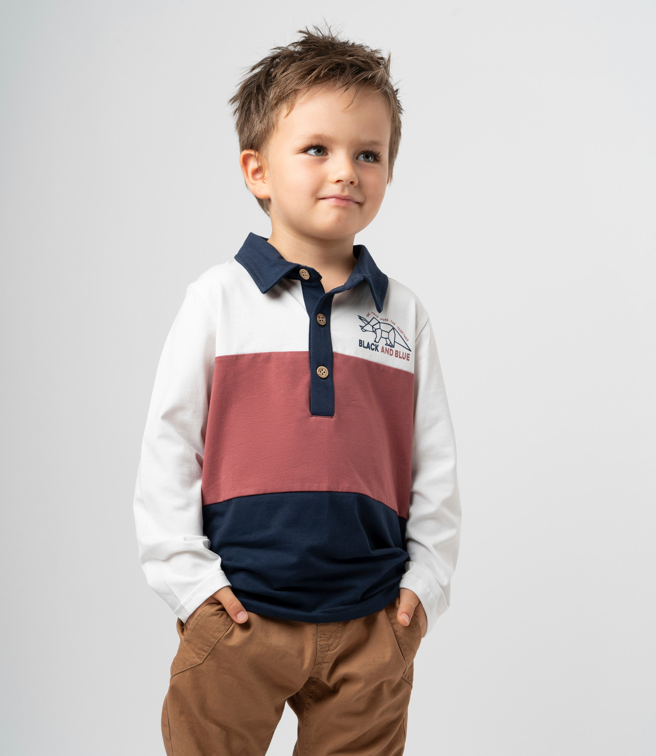 Polera manga larga niño con cuello crudo Black and blue-0