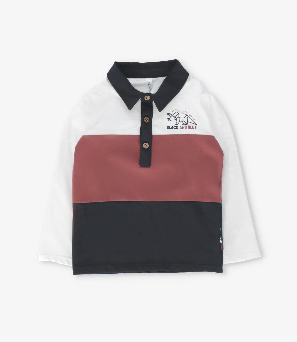 Polera manga larga niño con cuello crudo Black and blue-1