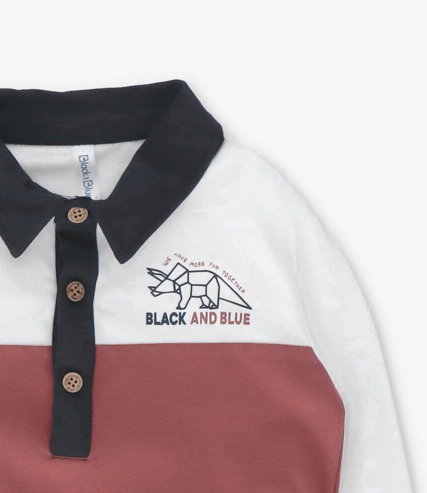 Polera manga larga niño con cuello crudo Black and blue-3