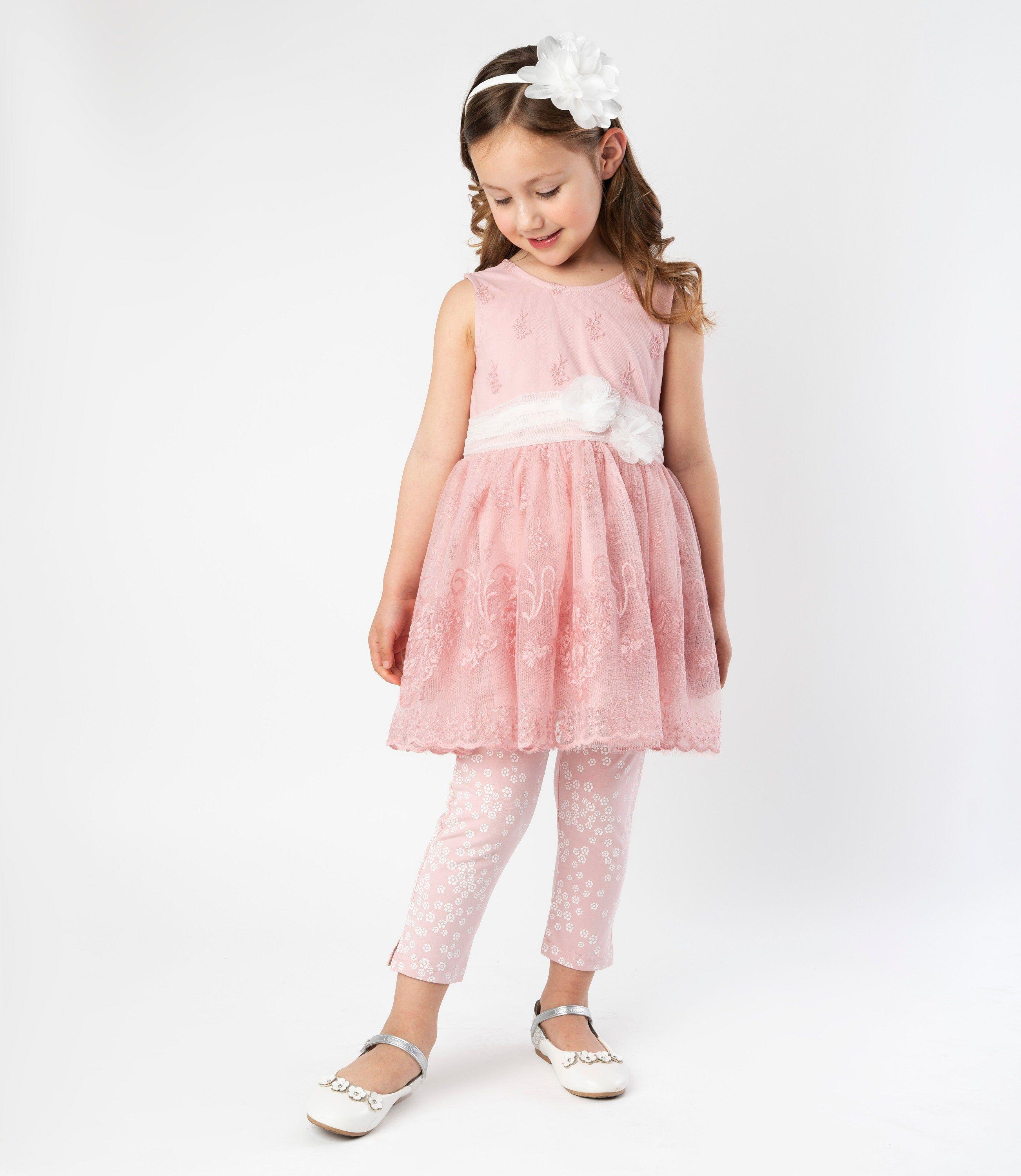 Conjunto niña de vestido y calzas rosado Limonada-0