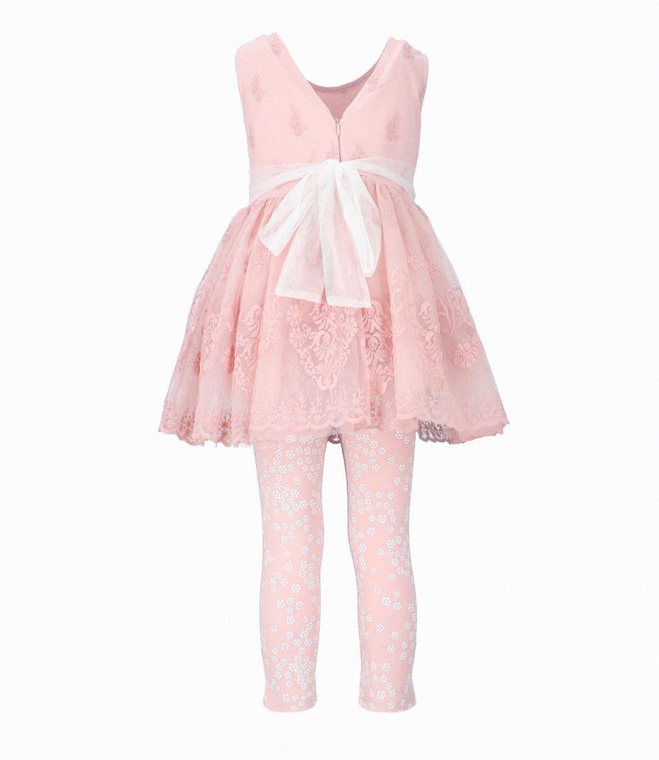 Conjunto niña de vestido y calzas rosado Limonada-2