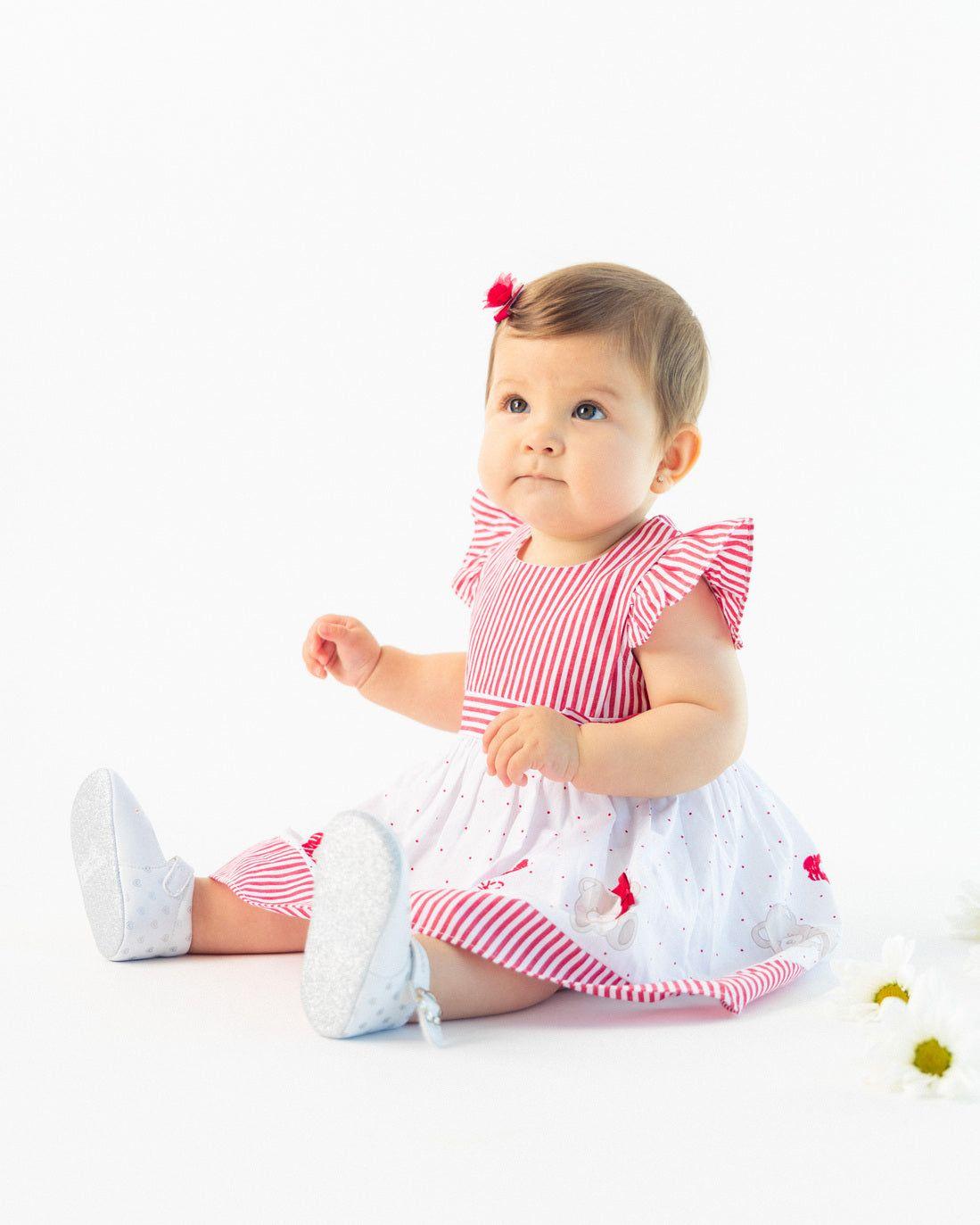 Vestido Recién Nacida Con Flores Y Osos Rojo-0