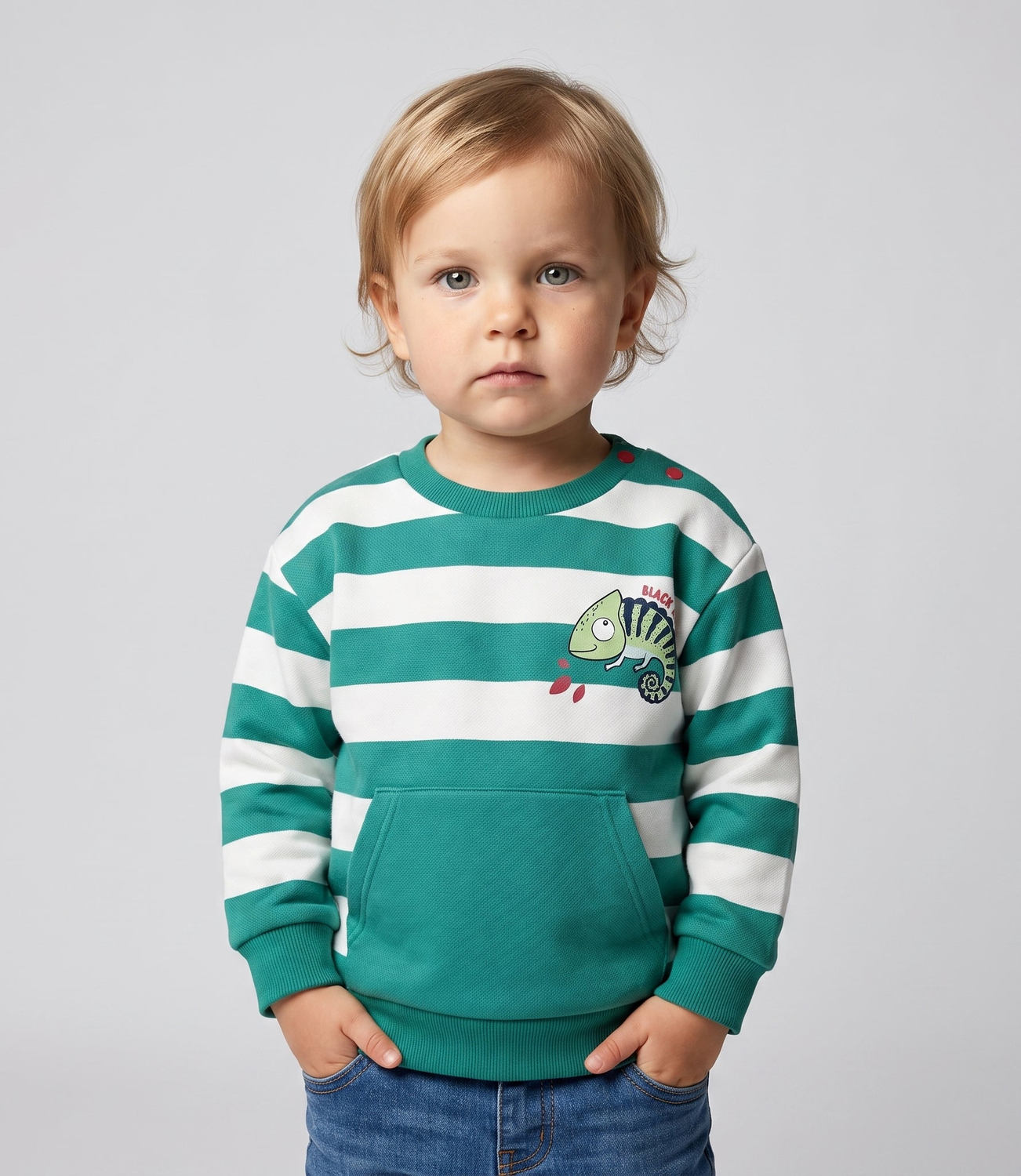 Polerón bebé rayado  B12091270224 verde Black and blue-0
