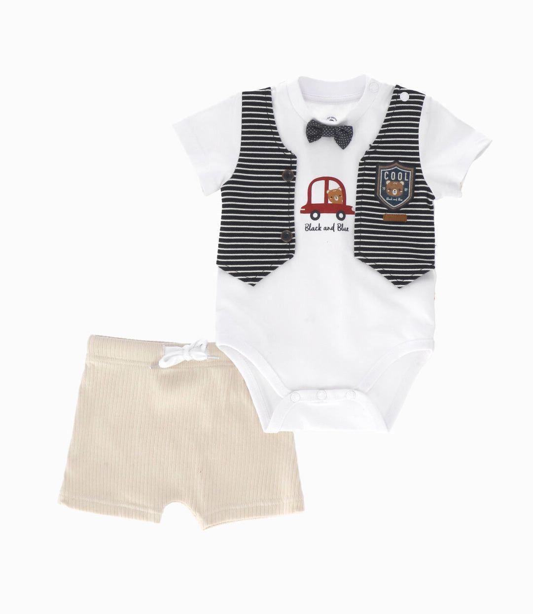 Conjunto recién nacido de ocasión beige Black and Blue-0
