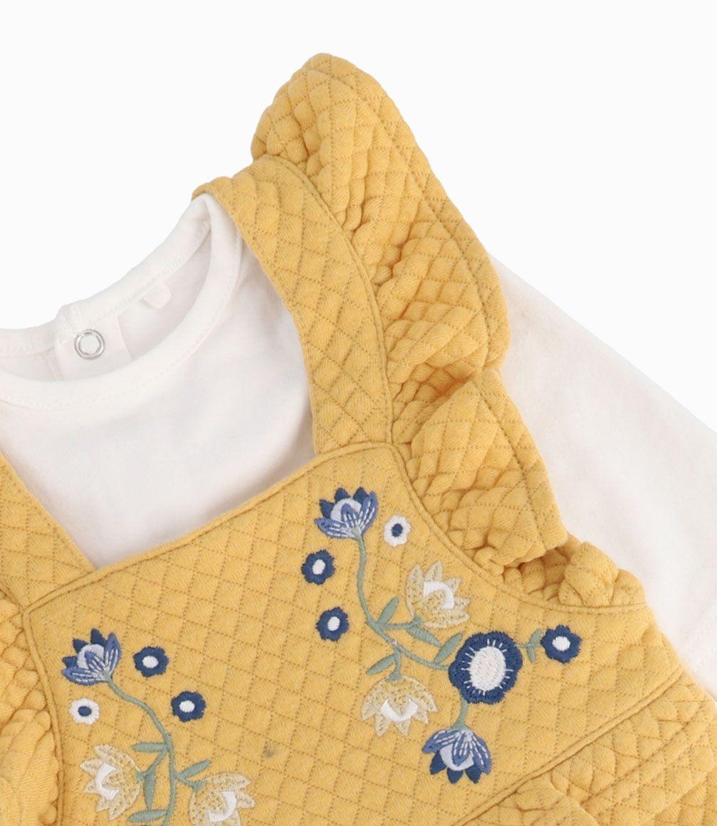 Jardinera Con Polera Básica Recién Nacida Mostaza Limonada-2