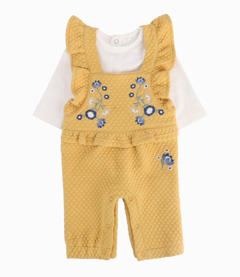 Jardinera Con Polera Básica Recién Nacida Mostaza Limonada-0