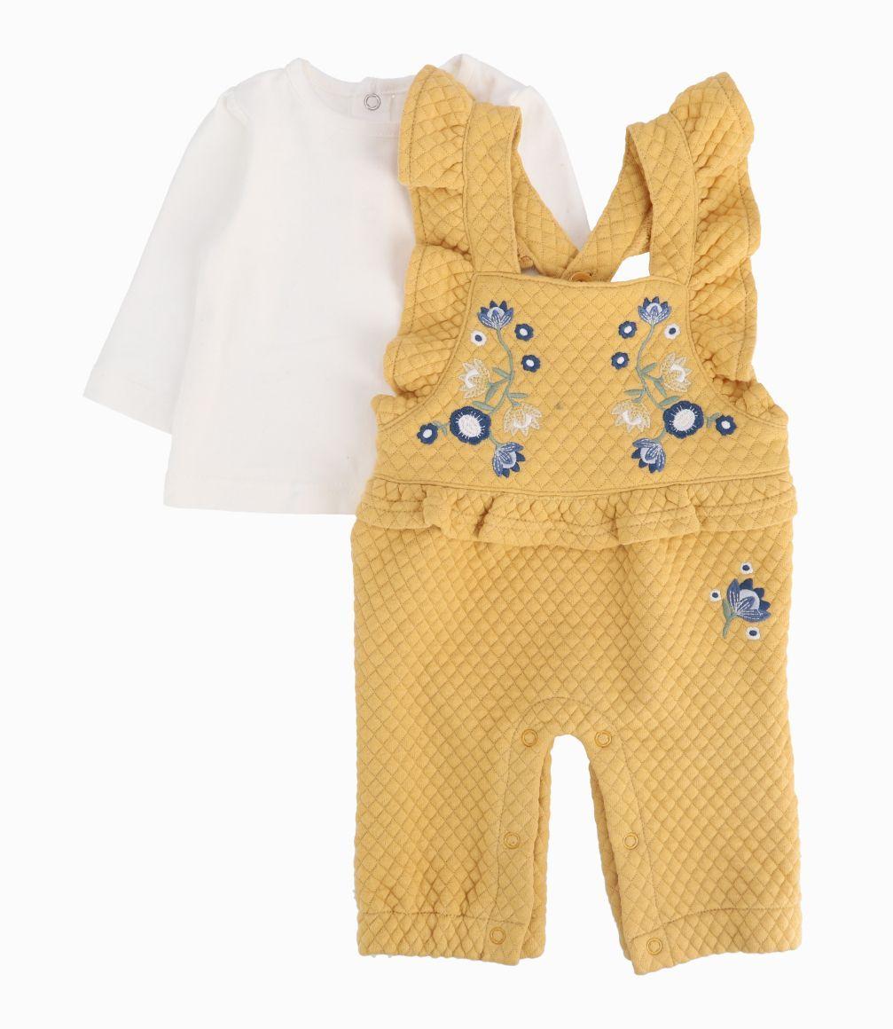 Jardinera Con Polera Básica Recién Nacida Mostaza Limonada-1