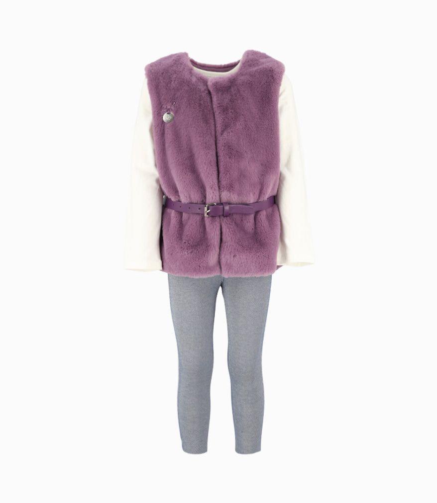 Conjunto niña de chaqueta, polera y calzas morado Limonada-0