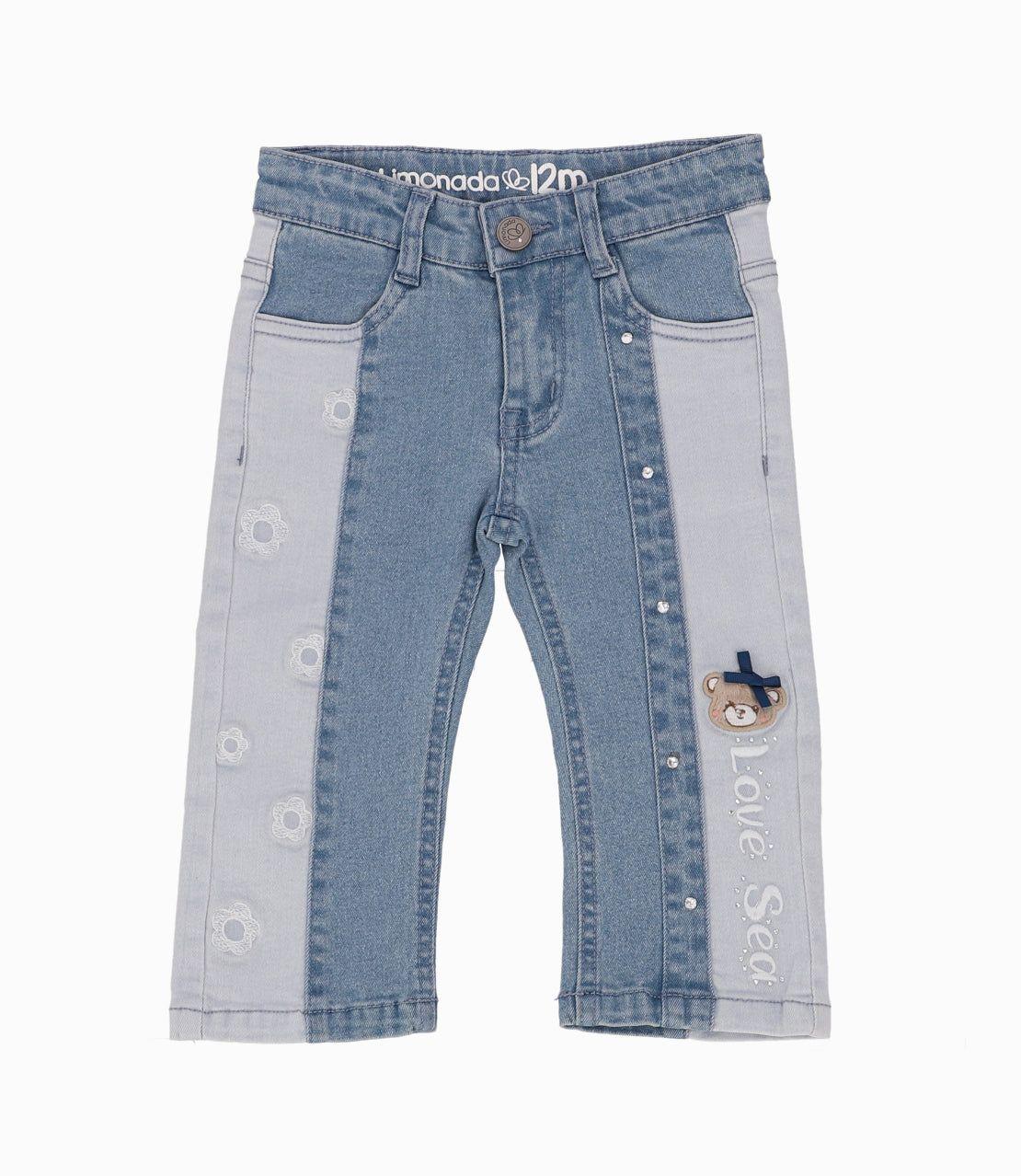 Jeans Bebé Con Flores Bordadas Denim Celeste-6