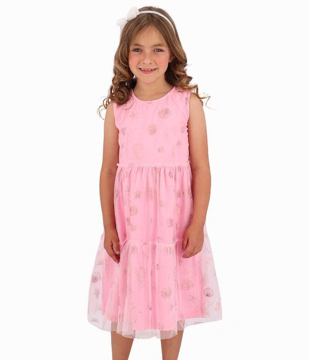 Vestido Niña Con Mariposas Plateadas 4 Kids Rosado-0